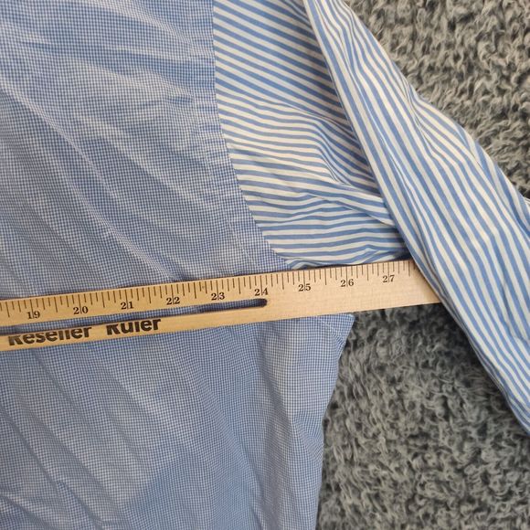 Ralph Lauren Shirt Men 17.5 34/35 Blue White Plaid Stripped Casual Button Down - Picture 6 of 8
